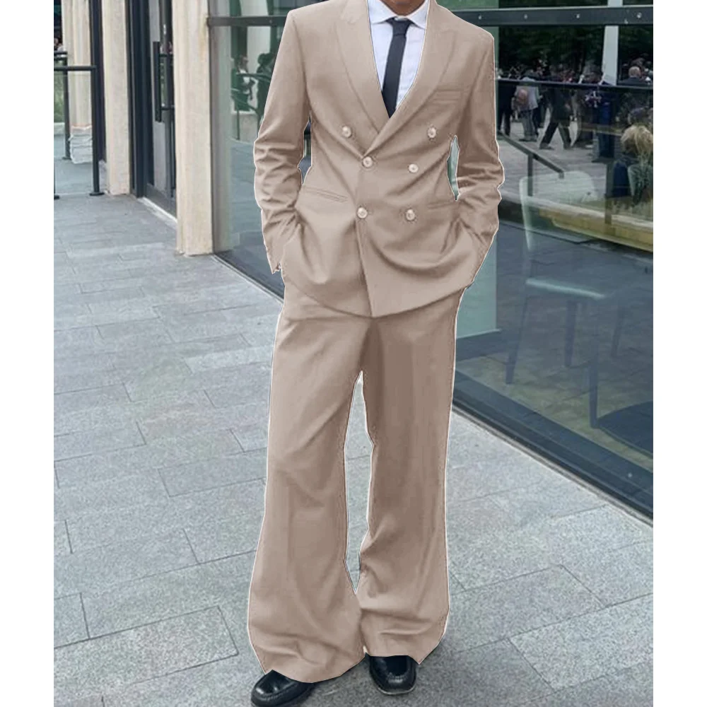 Men's Suit Two-piece Double-breasted Casual Fashion Suit Slim Body Comfortable Workwear Jackets Man Clothing Elegant Men's Suits