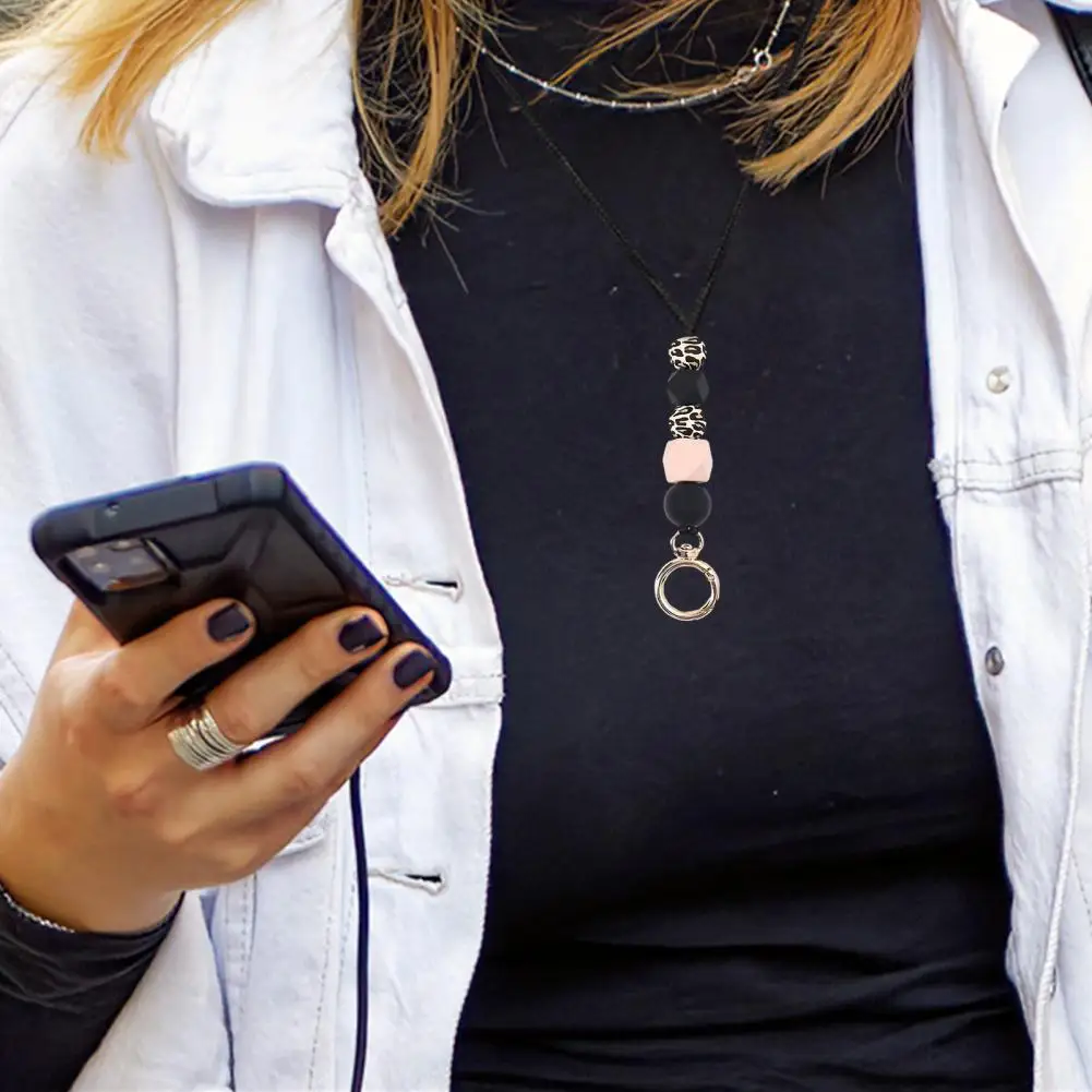 Hebilla de seguridad desmontable para identificación, cordón ajustable y llavero con cuentas, soporte giratorio para tarjeta de identificación, elegante para el trabajo