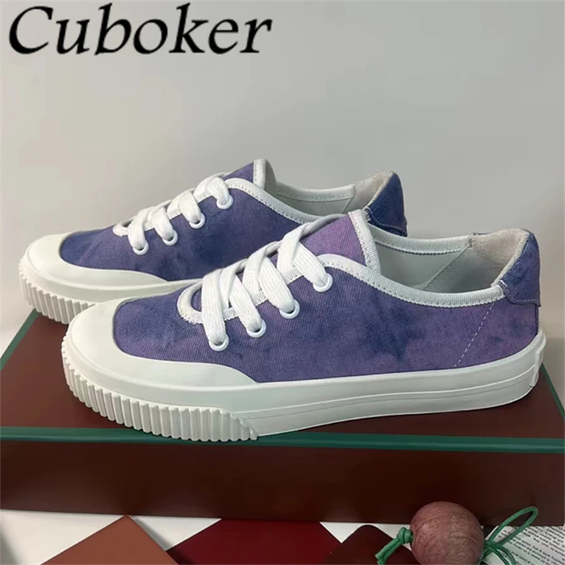 

2024 Spring New Thick Sole Lace Up Canvas Shoes Women Designer Casual Sneakers Ladies Leisure Running Walking Flat Shoes Mujer