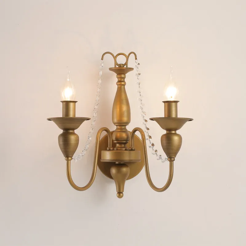 

Французский хрустальный настенный светильник для спальни, винтажный американский настенный светильник для фоновой подсветки, одноламповый, с двумя концевыми элементами, для коридора/прохода