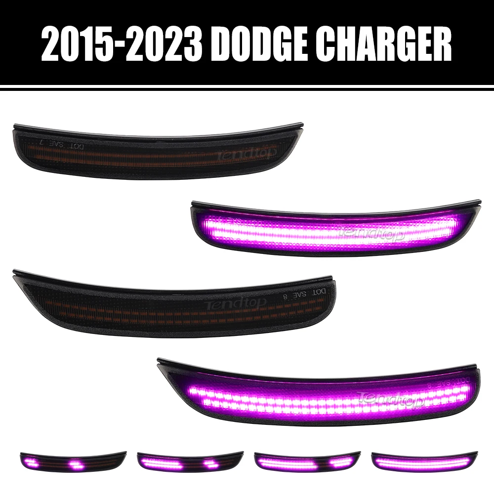 4pcs Pink Purple LED Car Front Rear Bumper LED Side Marker Light For Dodge Charger 2015 2016 2017 2018 2019 2020 2021 2022 2023