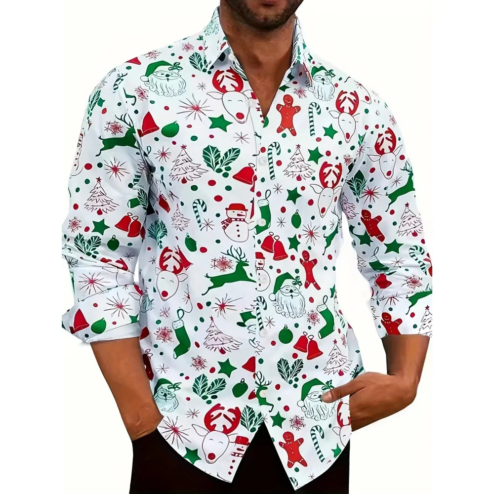 

Fun Christmas Snowman Theme 3D Printed Men's Shirts Casual Streetwear Santa Claus Graphic Long Sleeve Shirt Fashion Men's Shirt