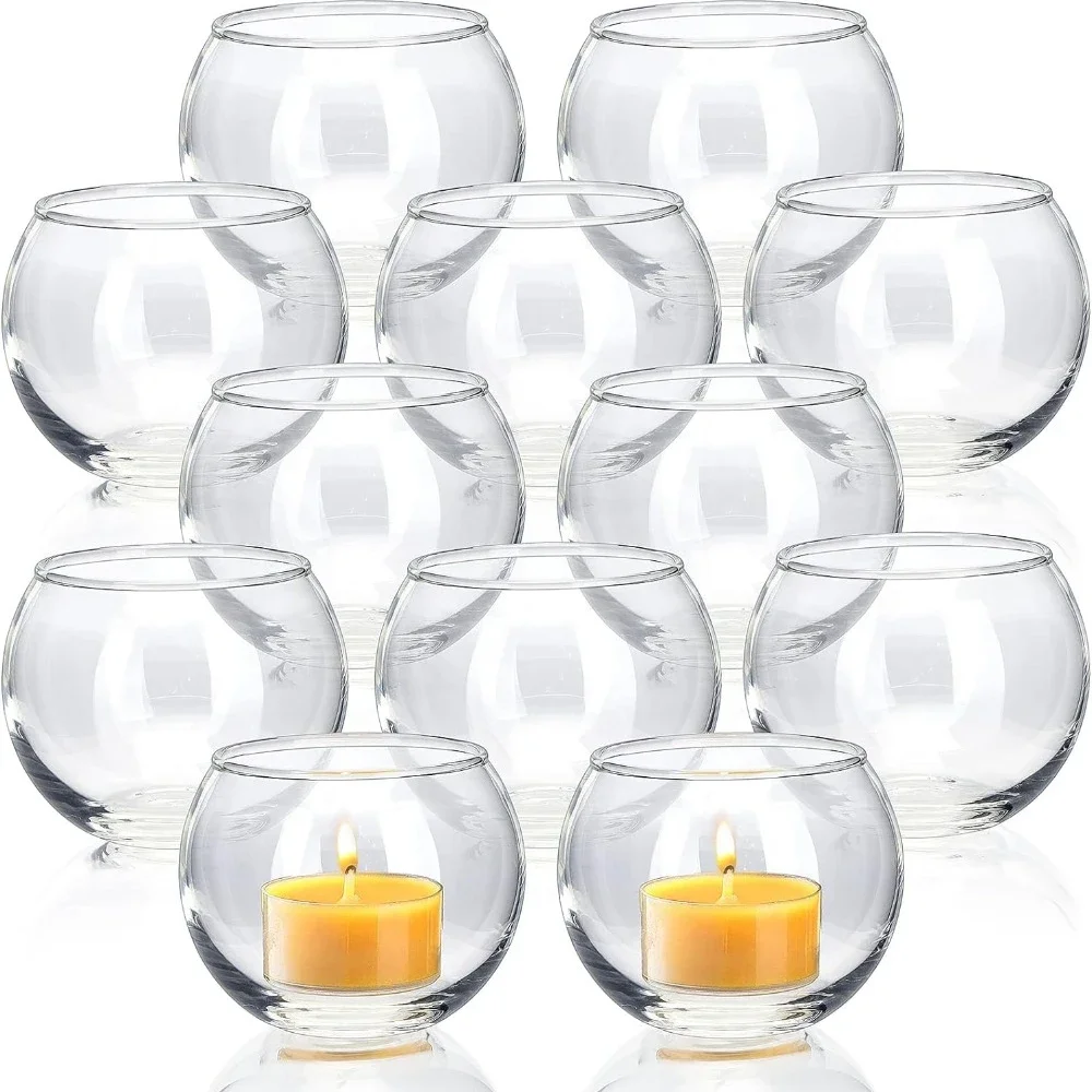 6/12 Stück Glas-Teelichthalter, Schüssel, Vasen, winddichter Kerzenhalter für Tischdekoration, Hochzeit, Weihnachten, Party-Dekorationen