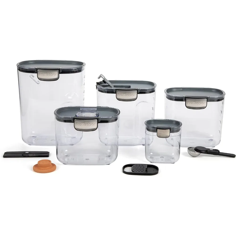 

Plastic Airtight Food Flour and Sugar Baker's Kitchen Storage Organization Container Canister Set with Magnetic Accessories