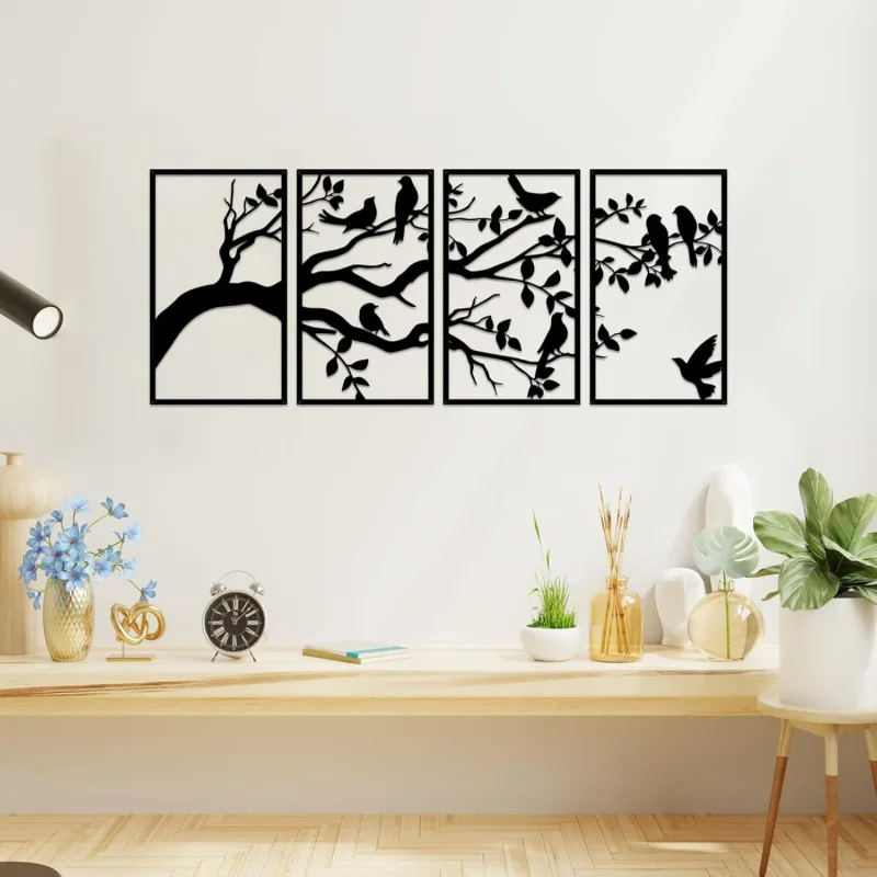 

Cx metal bird and branch tree of life black leaf with bird silhouette family bedroom living room office outdoor