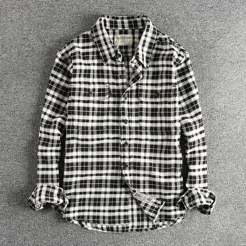 Scottish Vintage Classic Check Pockets Workwear Shirt Men\'s 2024 Autumn New Arrival Casual Versatile Thin Plaid Jacket Coats