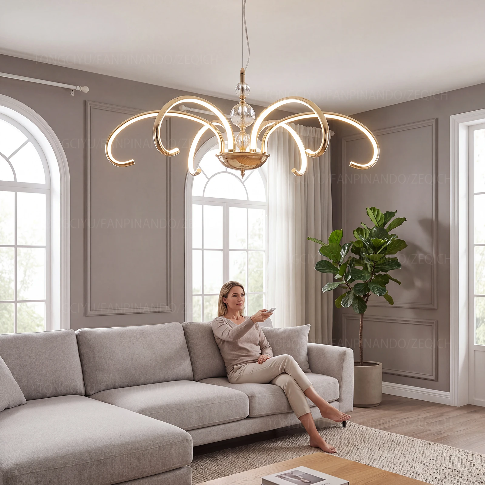 Modern Creative Curved LED Chandelier, Gold/Chrome/Black Optional,Crystal Pendant Light for Living Room/Bedroom/Dining Room