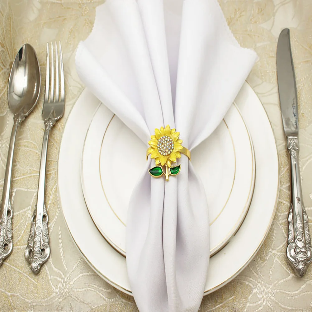 

4pcs Sunflower Napkin Rings Alloy Buckles For Wedding Christmas Party Tableware Accessories Decorative Towel Rings