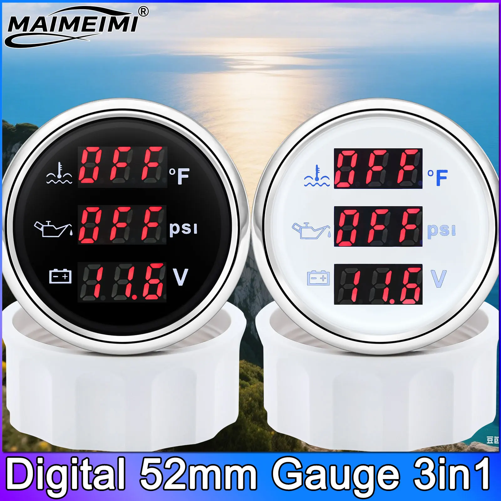 Medidor Digital de temperatura del agua 3 en 1, 52mm, 248 Fahrenheit, medidor de presión de aceite, voltímetro de 145 PSI, 12V con señal de alarma