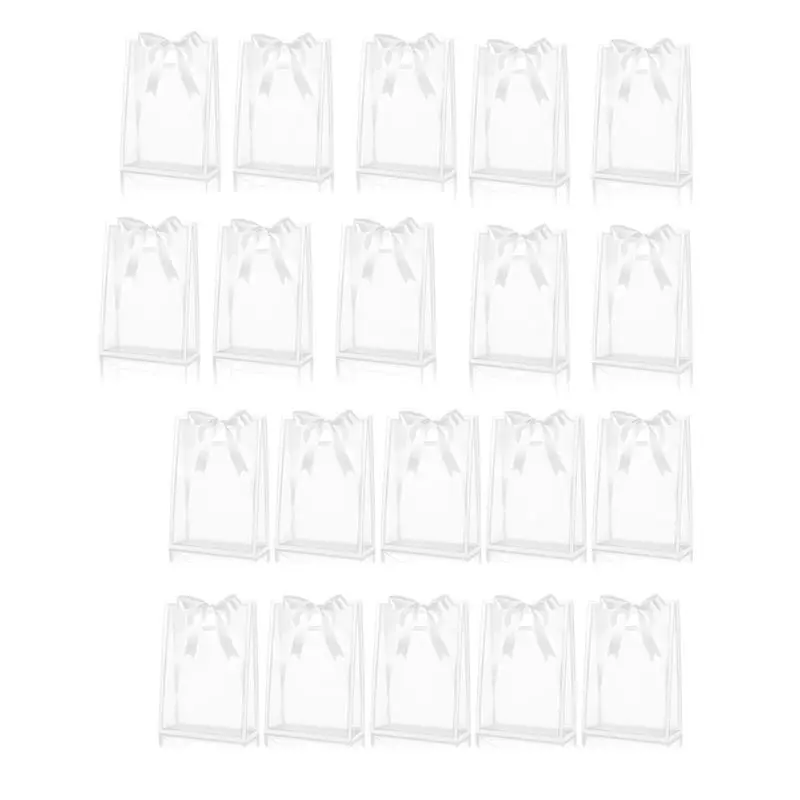 AEE4-20Pcs Clear Plastic Gift Bag With Die Cut Handles Reusable Flower Candy Bag With Ribbon