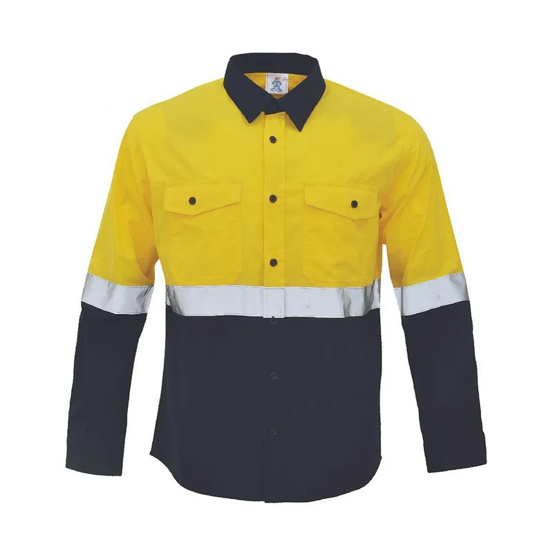 Yellow Navy Work Shirt for Man Workwear Shirt with Reflective Tapes