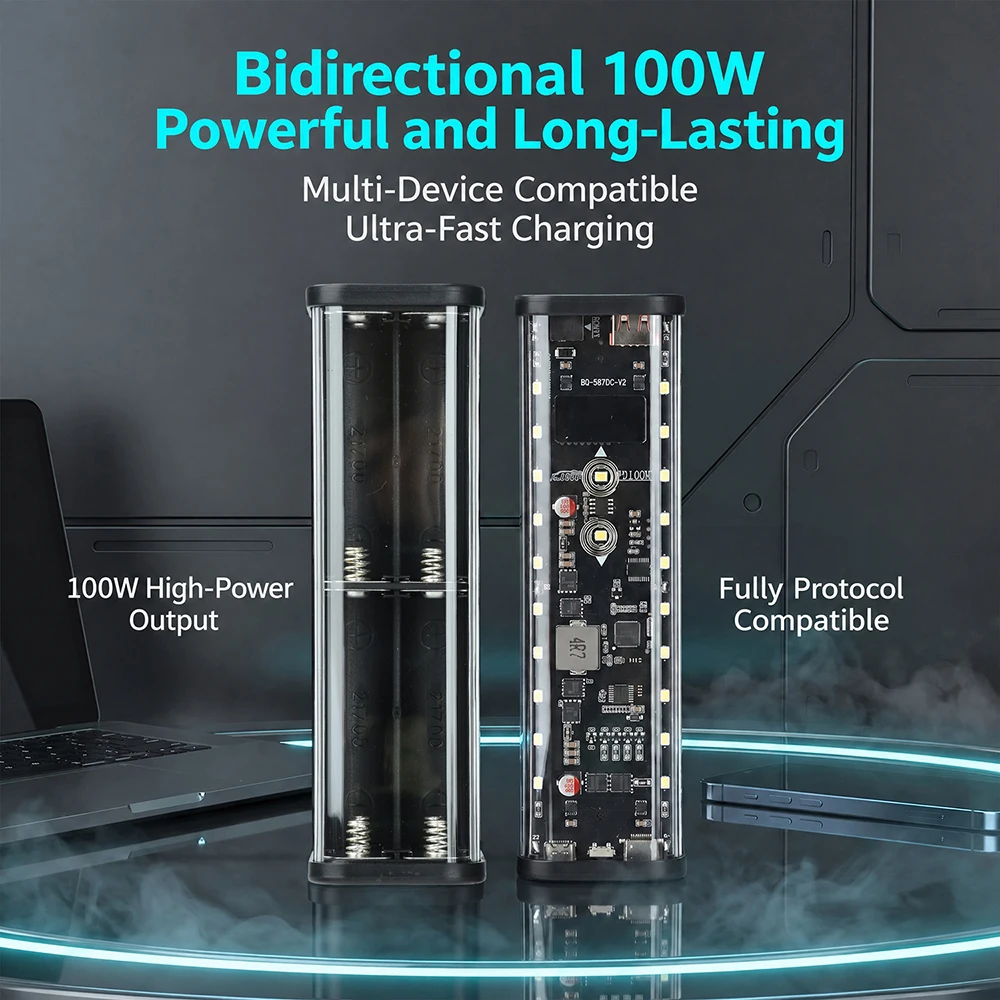 100W PD3.1 Transparentes DIY Powerbank-Kit, 8-Zellen 21700, lötfreier Batteriehalter, DC-Spannung einstellbar, Schnellladebox – Detail 36