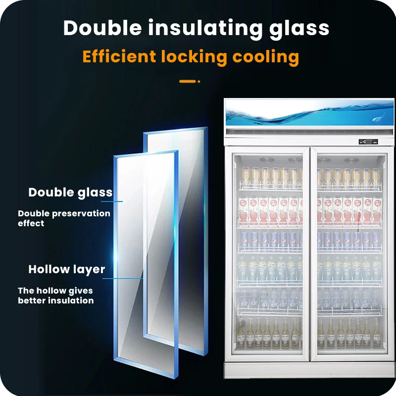 Refrigerated display cabinet, large capacity supermarket beverage and beverage refrigerator, double door vertical cabinet