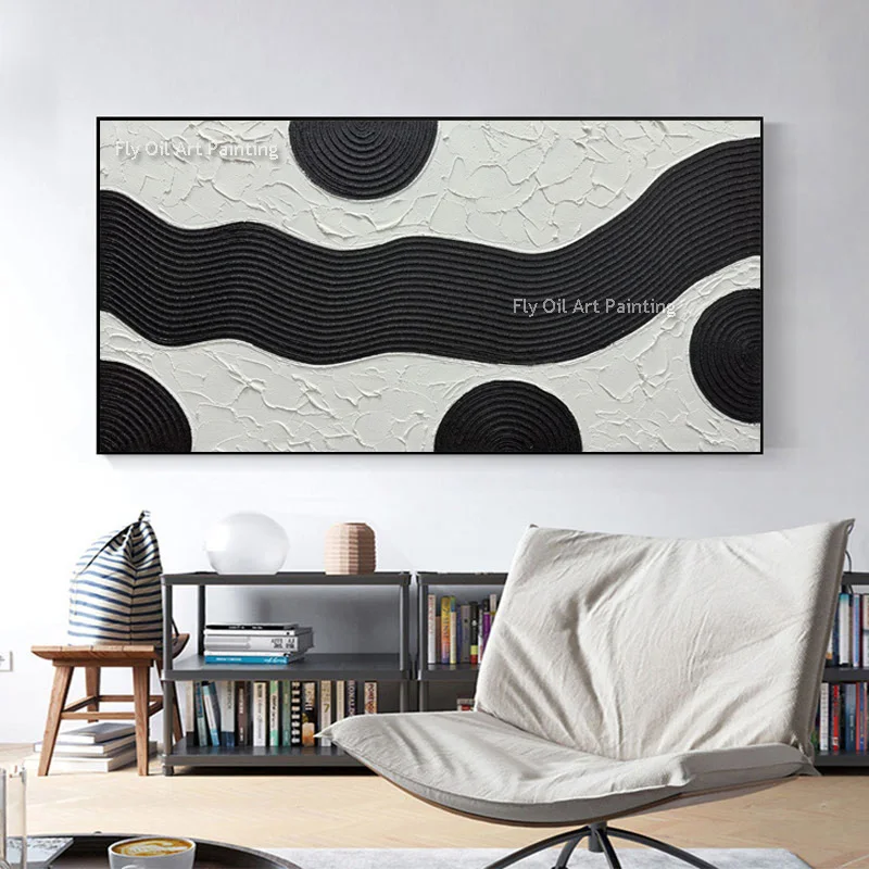 

Black And White Simple Design Canvas Oil Painting Hand Drawn Abstract Wall Art Modern Art For Living Room Decor As Gift For Love