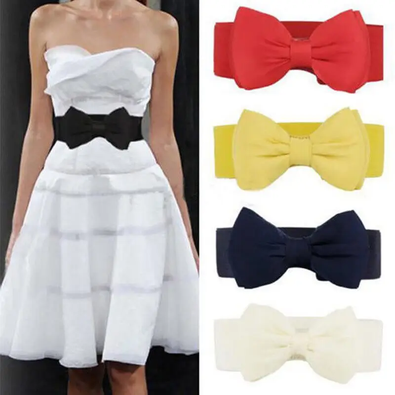 

Elegant Big Bow Waistband Women Elastic Wide Stretch Waist Belt Straps Hidden Buckle Dress Clothes Dress Decoration Accessories