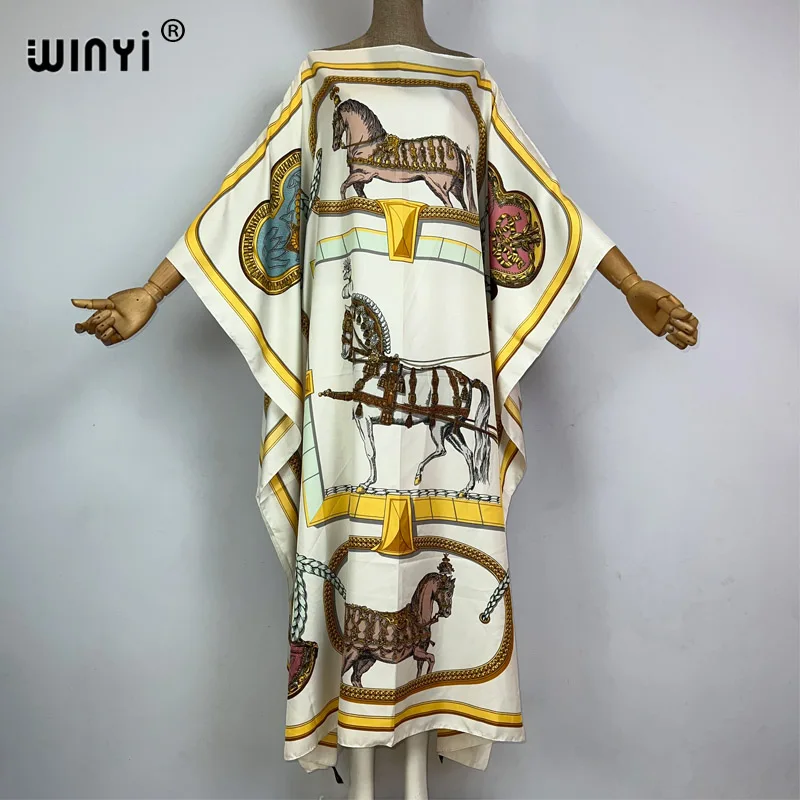 WINYI 2023 new Africa Fashion boho Popular printed twill Kaftan Maxi dress Summer Beach Bohemian Caftan long dress for lady