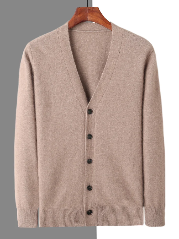 Cardigan da uomo con scollo a v 100% visone Cashmere autunno inverno nuovo cappotto lavorato a maglia di grandi dimensioni maglione Casual caldo di mezza età giacca allentata