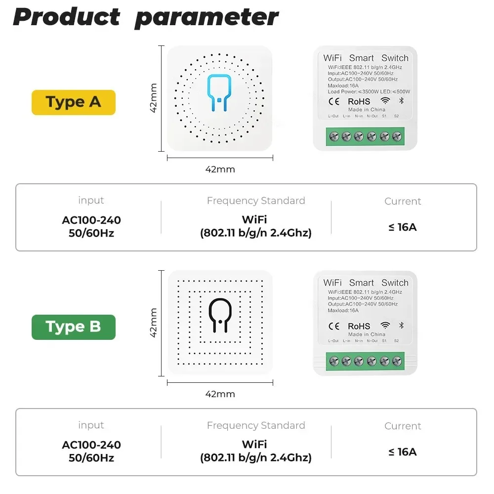 Ewelink 16A Mini WiFi 2 Way Smart Switch Module DIY Light Control Smart Home Automation with Alexa Google Home Voice Control