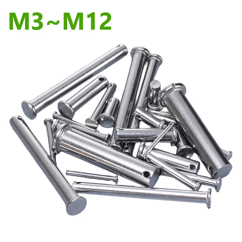 304 Stainless Steel with Hole Pin Shaft Cotter Pin Set M3 M4 M5 M6 M8 M10 Flat Head Cylindrical Pin Plug Positioning Car Pins