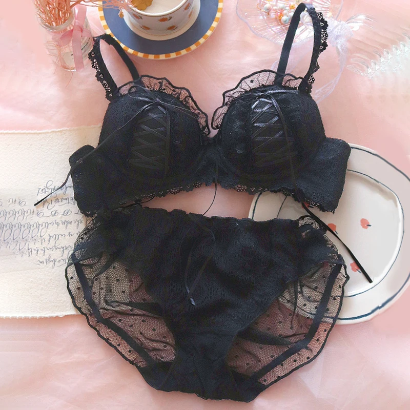 Sous-vêtements français en dentelle douce sans anneau en acier, ruban croisé à volants, Lingerie féminine, petite poitrine, Anti-affaissement, soutien-gorge Lolita pour filles