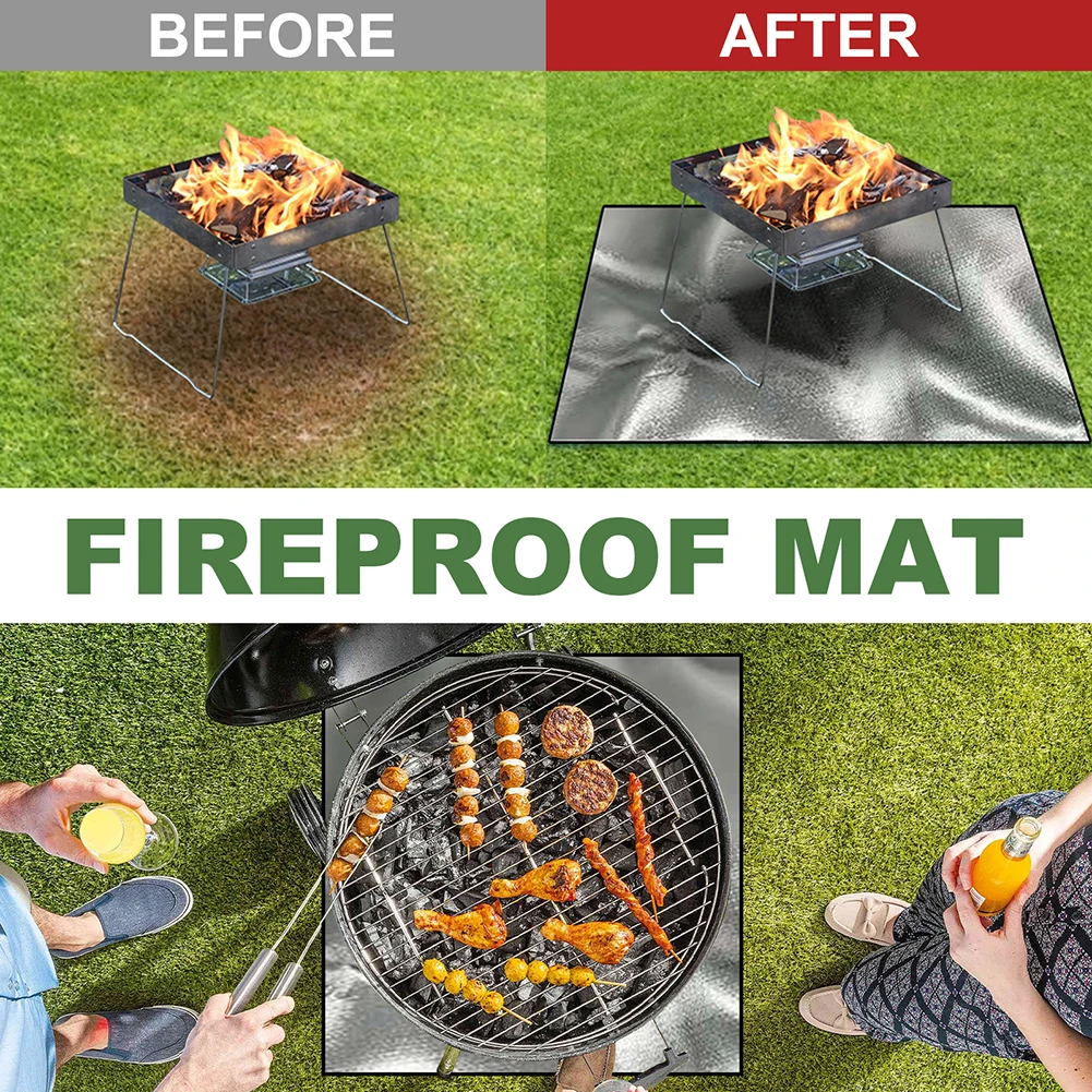 Heat Resistant Grill Mat Easy To Clean 100cmx100cm Square Fire Pit Mat Fire Retardant Base Pad for Grass Outdoor for Deck Patio