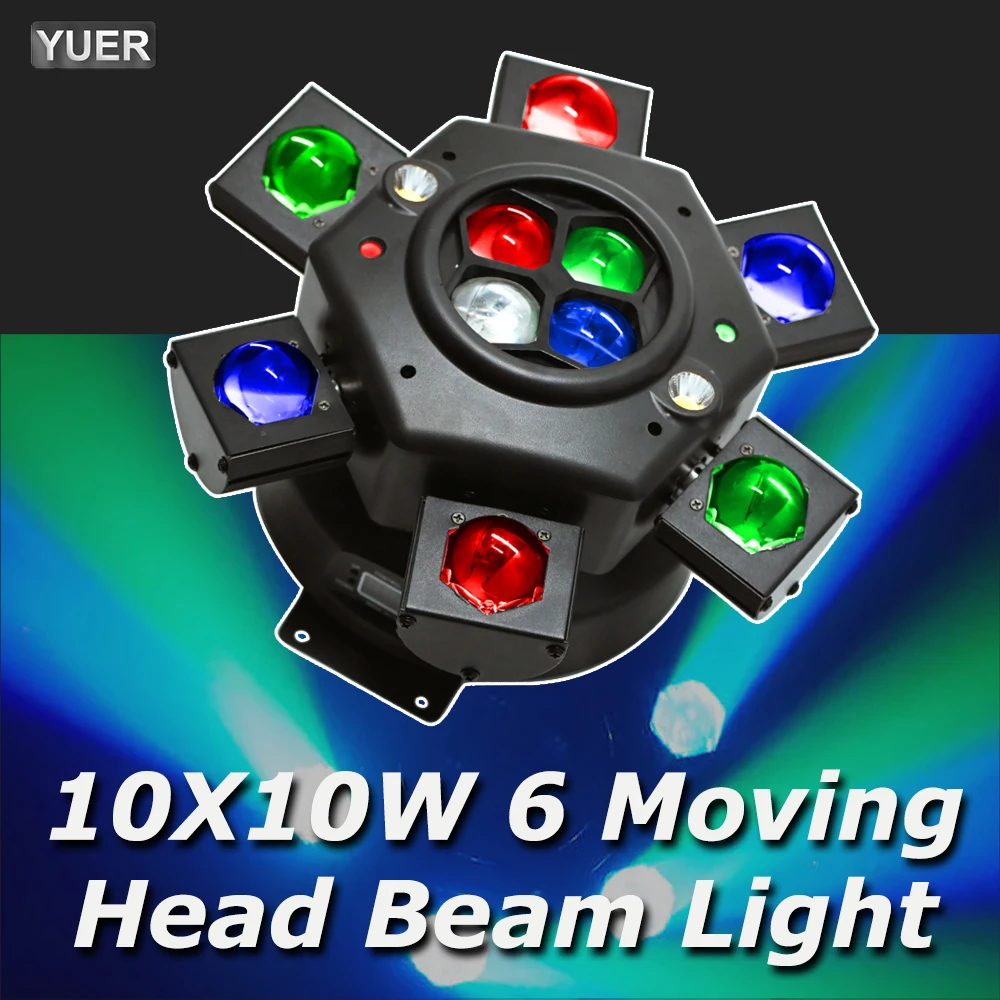 

YUER NEW LED 10X10W RGBW 6 Moving Head Beam Light DMX Controlled with RG Laser Strobe Effect Disco Music Dance Bar Party Light