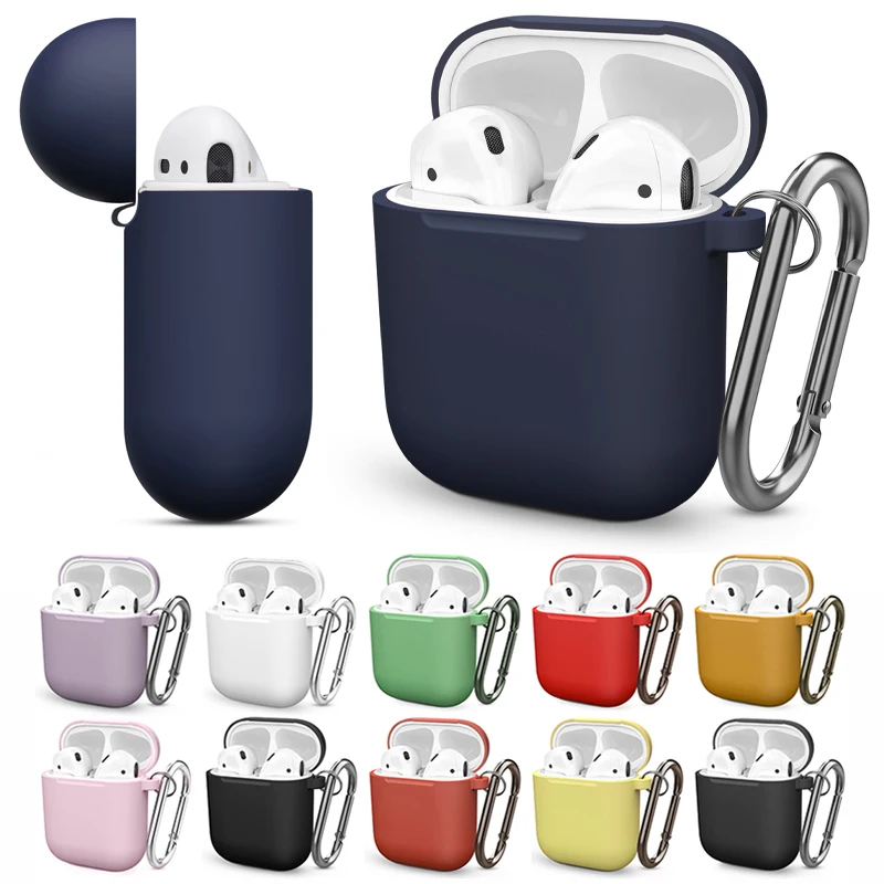 Soft Silicone Case For Apple Airpods 1/2 Protective Case with Hook Wireless Earphones Cover Apple Air Pods 2 1 Charging Box Bags