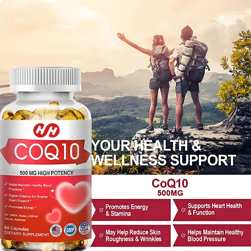 Coenzyme Q10 Capsules 500mg, Used for Cyclic Stress Health and Body Energy, Better Absorption, Antioxidant