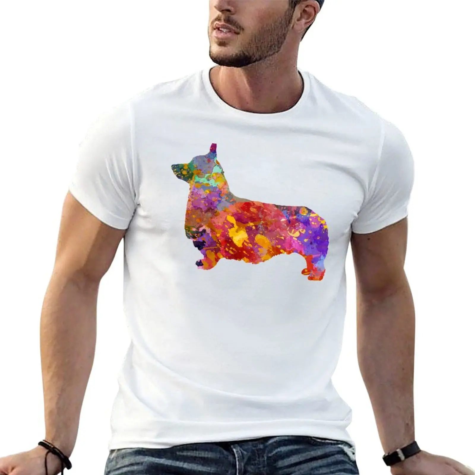

t tshirt Corgi Welsh watercolor t quality T-Shirt Pembroke 01 shirts in for high cotton man anime shirts slim fit