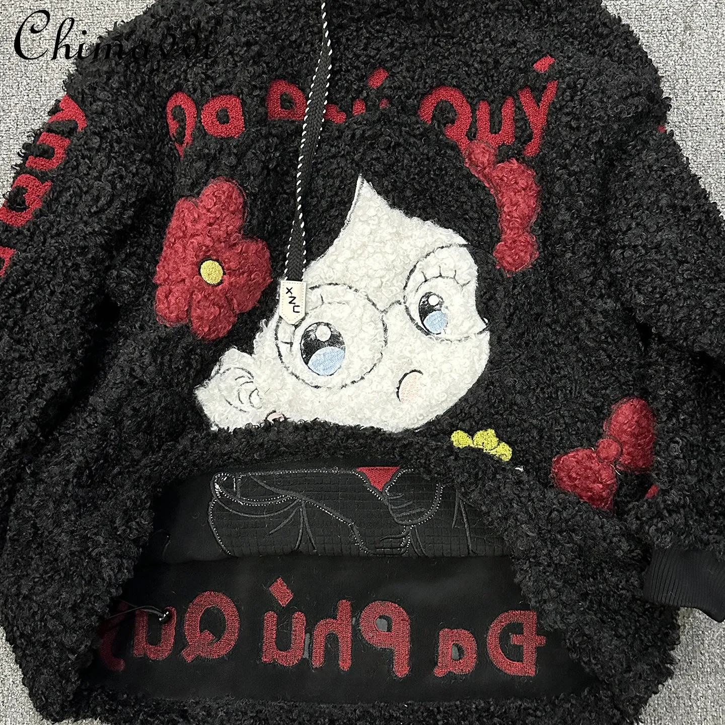 

Heavy New Fashion Cartoon Little Girl Furry Hooded Fleece Sweatshirt Women Loose Long Sleeve Casual Pullover Hoodies Top