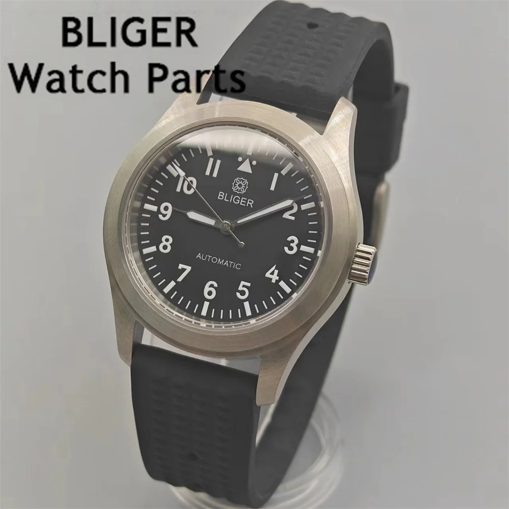 

BLIGER 36mm/39mm Men's Mechanical Watch Dome Sapphire Glass Green Luminous NH35A Automatic Movement Rubber Strap Waterproof