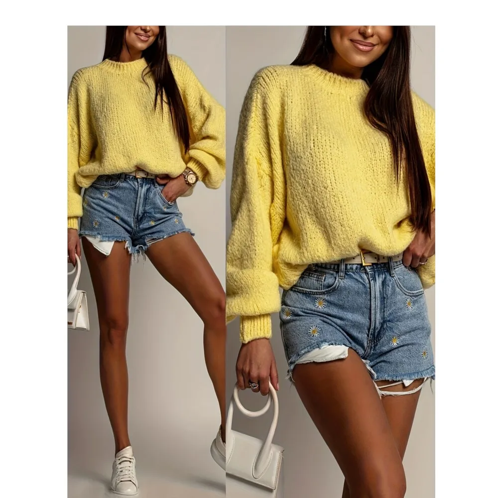 MsChuh Women's Jumper Comfortable All-match Loose Simple Sweater Playful Temperament Commuting Homewear Long Sleeves Round Neck 6