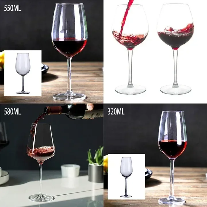 1X Unbreakable Silicone Plastic Wine Glasses Shatterproof Clear For Bars Homes Parties 320ML/550ML/580ML Capacity