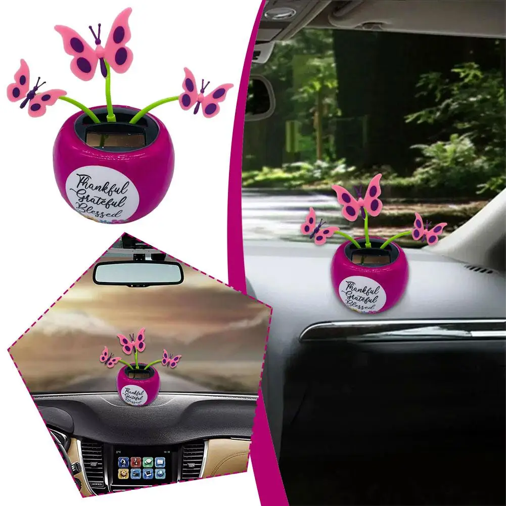 Car Ornaments Solar Dancer Flower Butterfly Flip Flap Bobbleheads Desk Decoration Dancer Dashboard Toy Interior M7R5