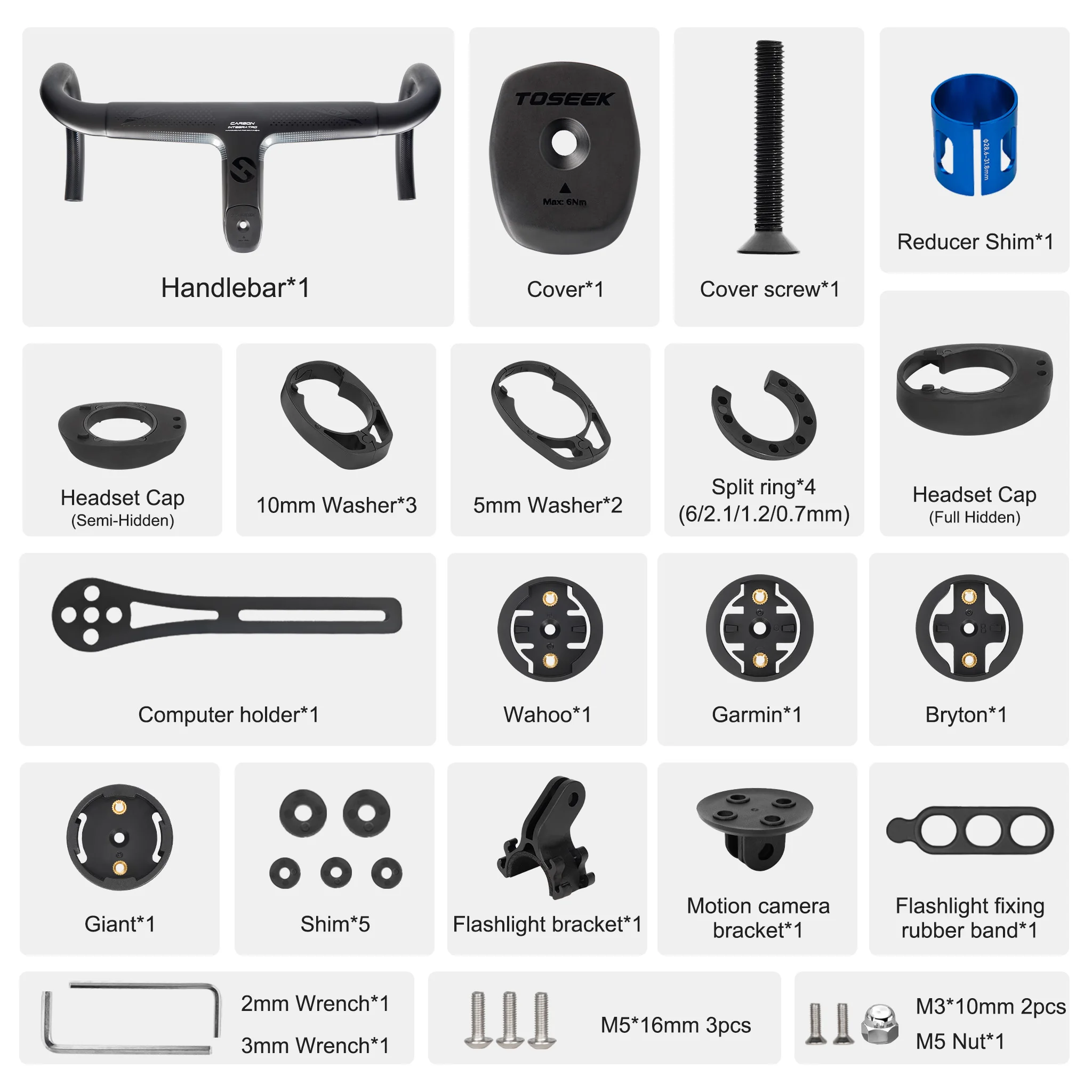 TOSEEK Vollcarbon-Integrierter Rennradlenker Cockpit OD2 Internes Kabel 28,6/31,8mm -6 ° Mit Abstandshaltern 380/400/420mm für Drop Bar – Detail 12