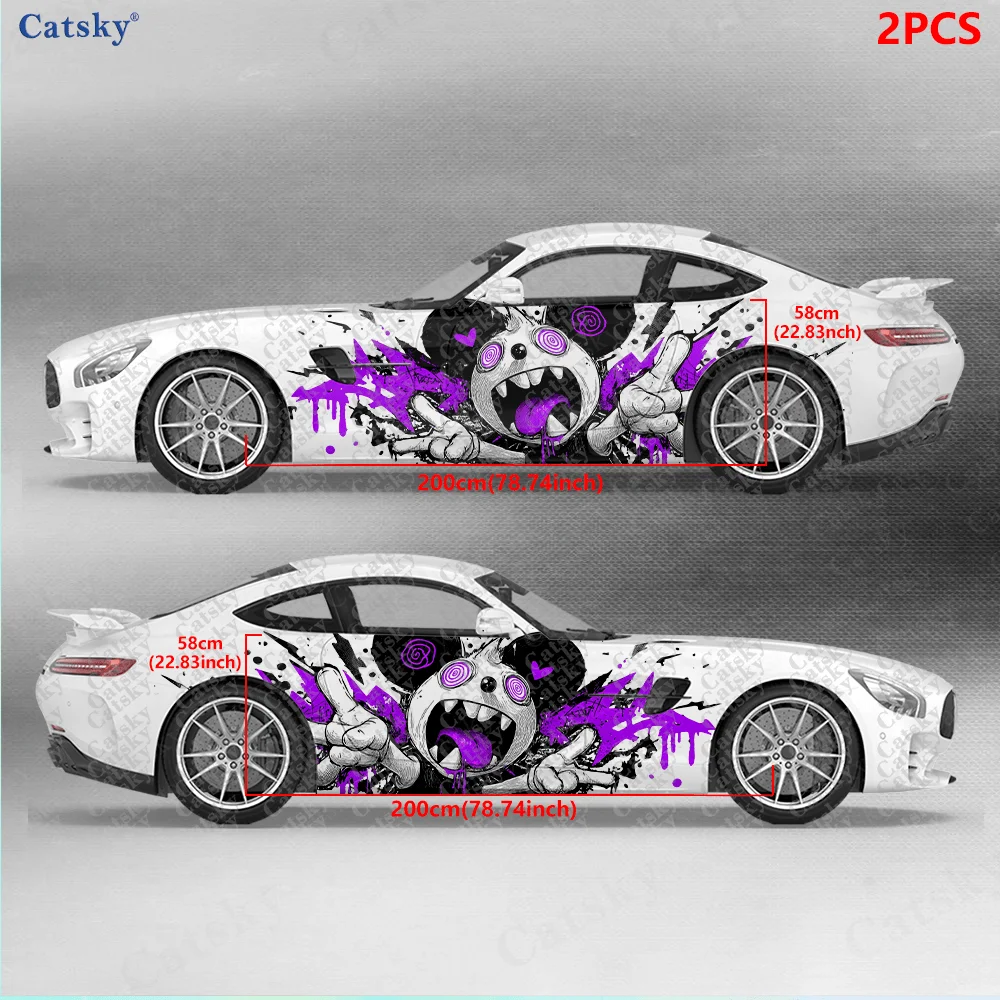 2pcs Big-Eared Vampire Fanged Rat Car Side Decals, Self-Adhesive PVC Waterproof & Scratch-Resistant Stickers, Fashionable Decal