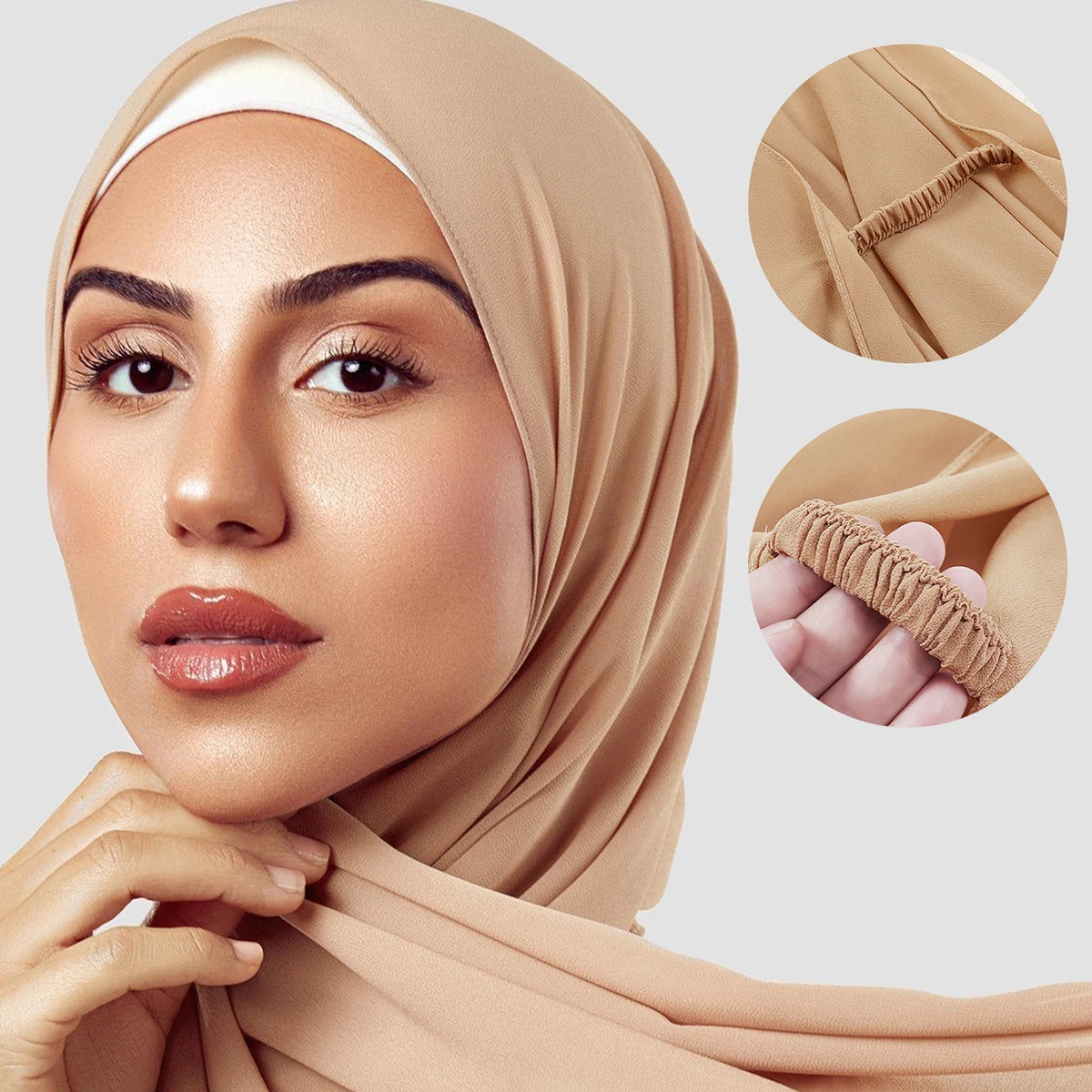 Solid Chiffon Instant Hijab Scarf For Muslim Woman Elastic Chin Strap Hijabs Fashion Casual Headscarf Islam Turban Bandana