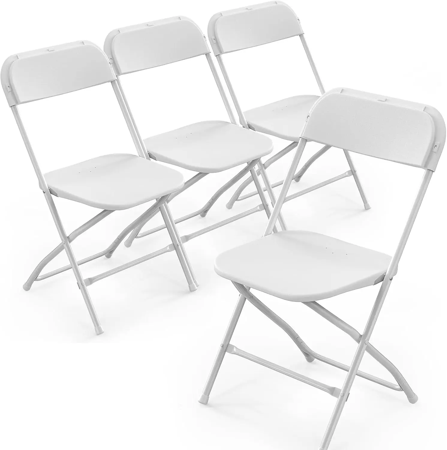 Folding Chairs Set of 4, White Plastic Chair Sturdy Seat with Metal Frame, Perfect for Party, Event, Wedding, Birthday