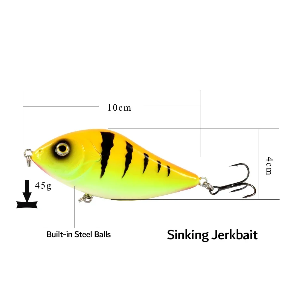 1Pcs Slider Jerkbait 10cm 45g Jerk Bait Sinking Hard Plastic Fishing Lures Bass Pike Musky Wobbler Bait Crankbait Fishing Tackle