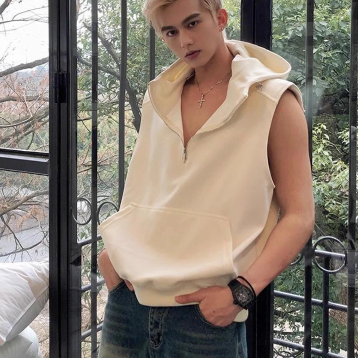 

Large Size American Street Sle Hoodie Svel T-irt Vest ex Spring Summer oulder Pad Trendy Casual Polyester Fiber