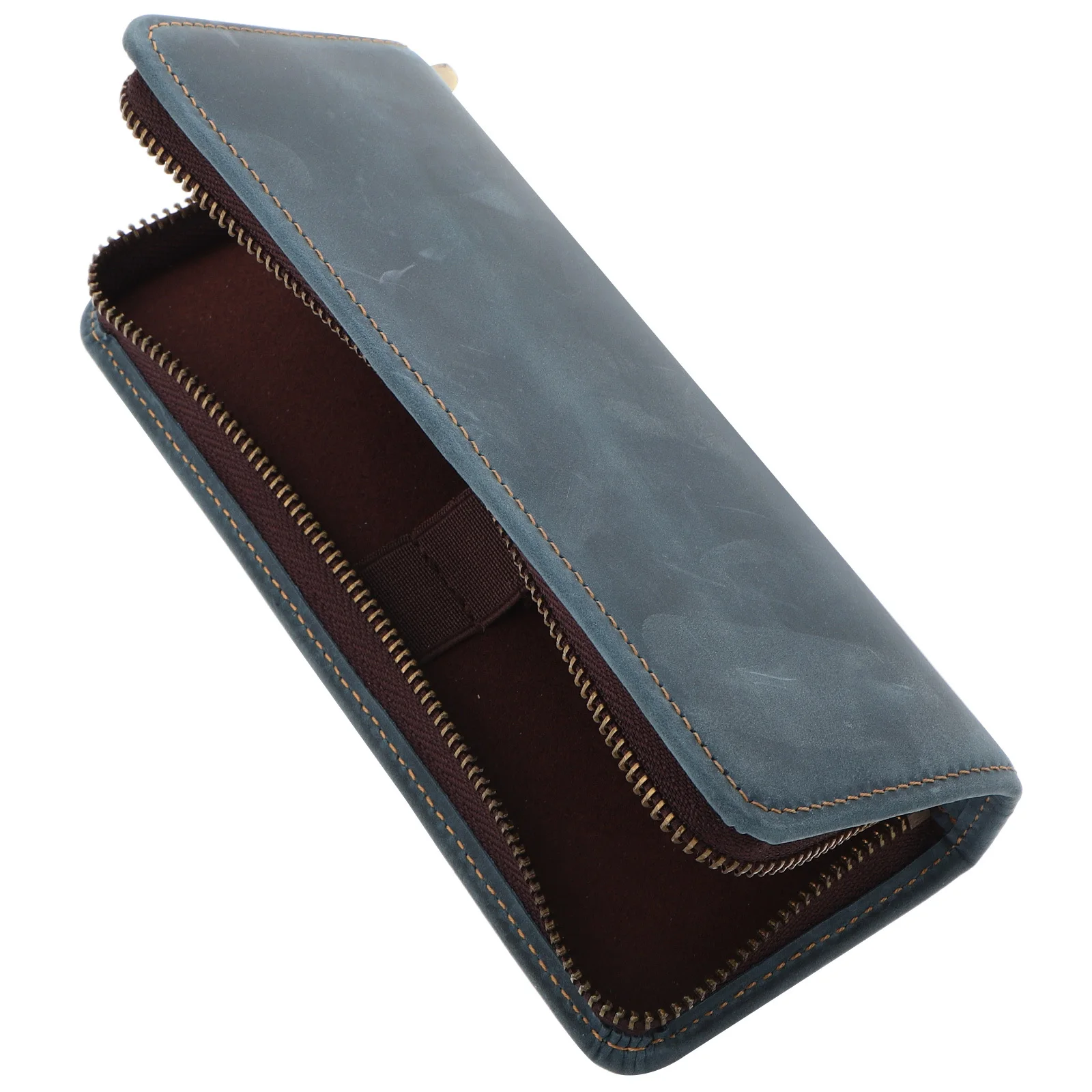 حافظة أقلام من جلد البقر بتصميم كلاسيكي بسحاب مربع لمكتب المدرسة وحامل أقلام رصاص ذو سعة كبيرة وحقيبة تنظيم