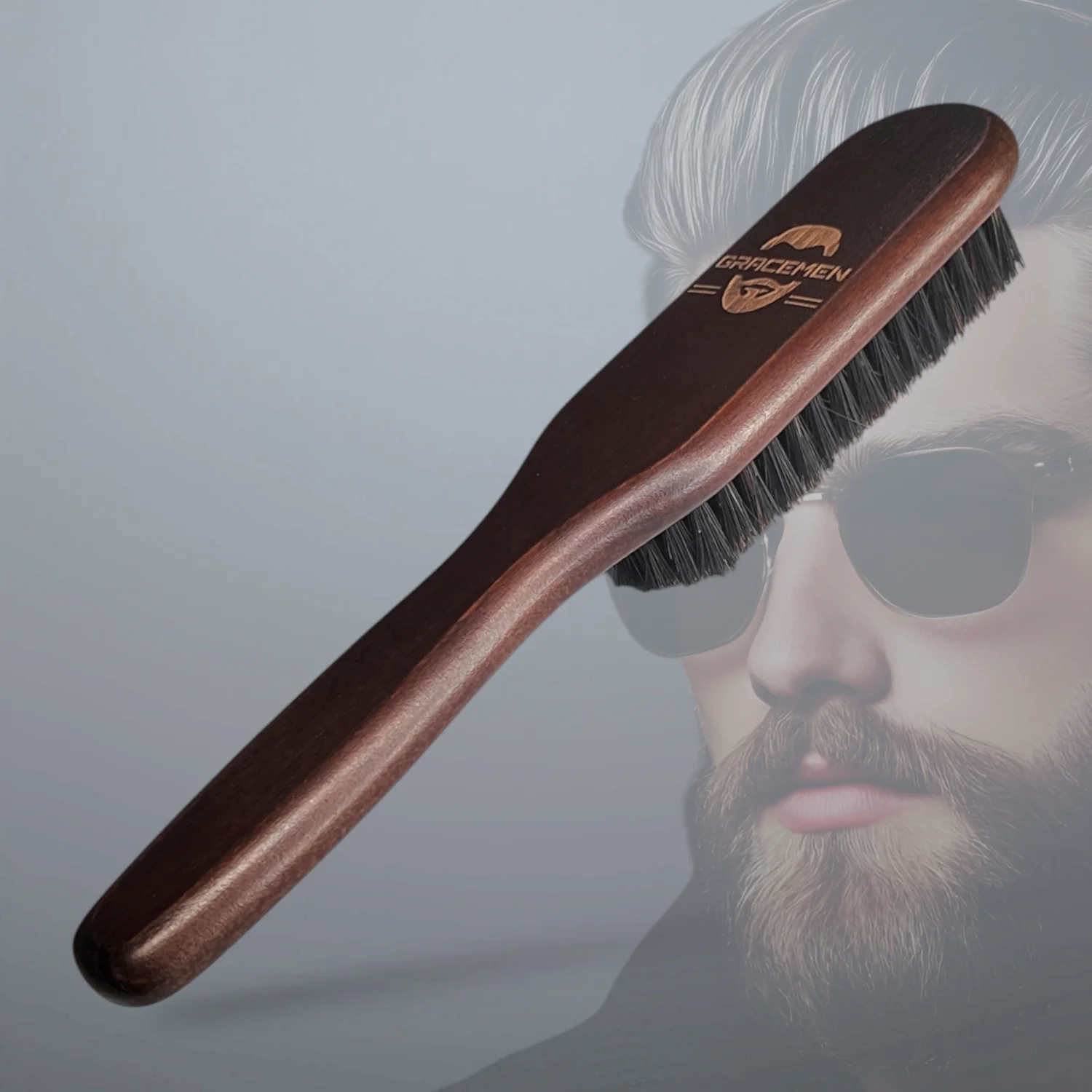 

Gracemen Dark Retro Beard Brush for Men - 100% Boar Bristles with Wooden Handle Hair Brushes Facial Cleaning Brush