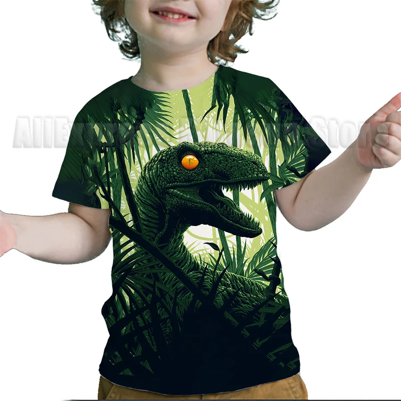 2022 New Summer Dinosaur T-shirt Cool Animals Dragon Print O-neck Short Sleeve Kids 3D Tee Clothes Sports Casual Top T Shirt