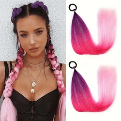 Colored Hair Extensions Synthetic Ombre Braid Ponytail Blend Hair Tinsel with Tie 26 “for Women&Girls Festival Hair Accessories