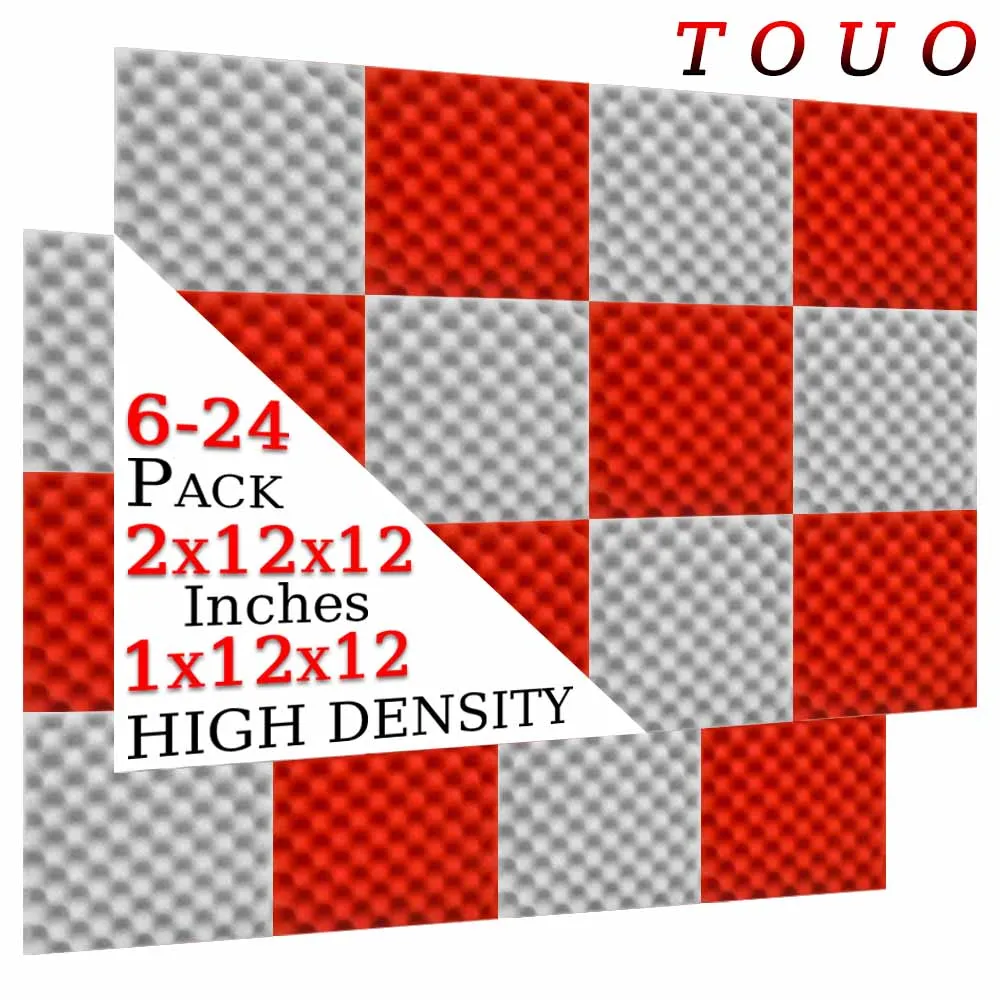 

TOUO 6/12/24 Pcs Acoustic Foam Panels Studio Acoustic Treatment Egg Crate Sound Foam Wall Soundproofing Sound Insulation Foams