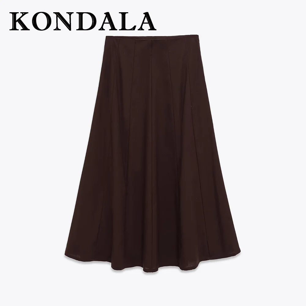 KONDALA Volwassen vintage rits elegante vintage herfst lange rok chique mode 2025, herfst streetwear casual a-lijn vrouwelijke rok