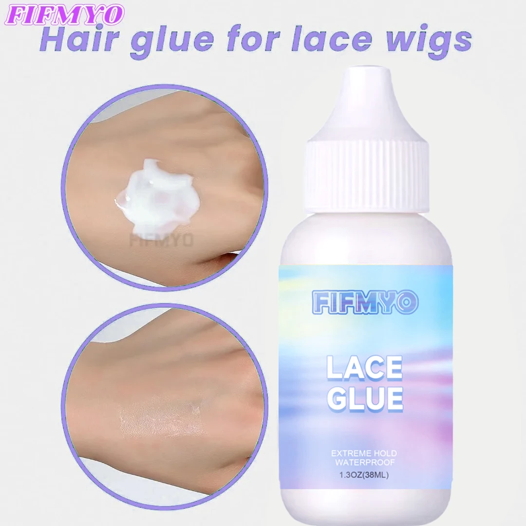 Fifmyo peruca de renda cola adesiva forte segurar peruca de renda cola líquida à prova dwaterproof água forte segurar renda frontal para extensões de cabelo