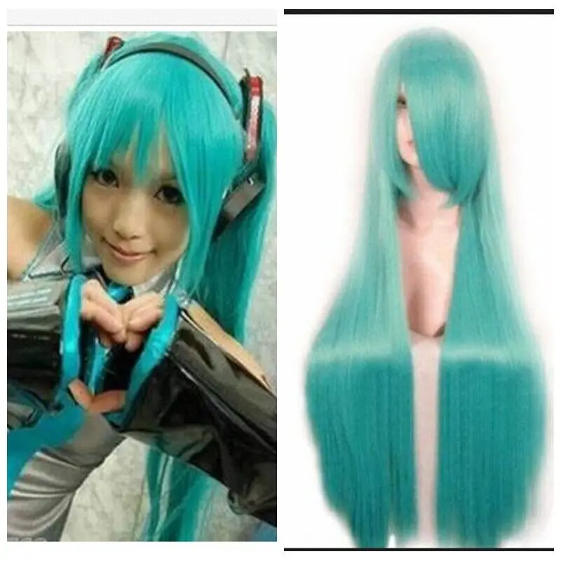 100CM  Straight Mint Green Synthetic  Hair Long Cosplay Party Wigs