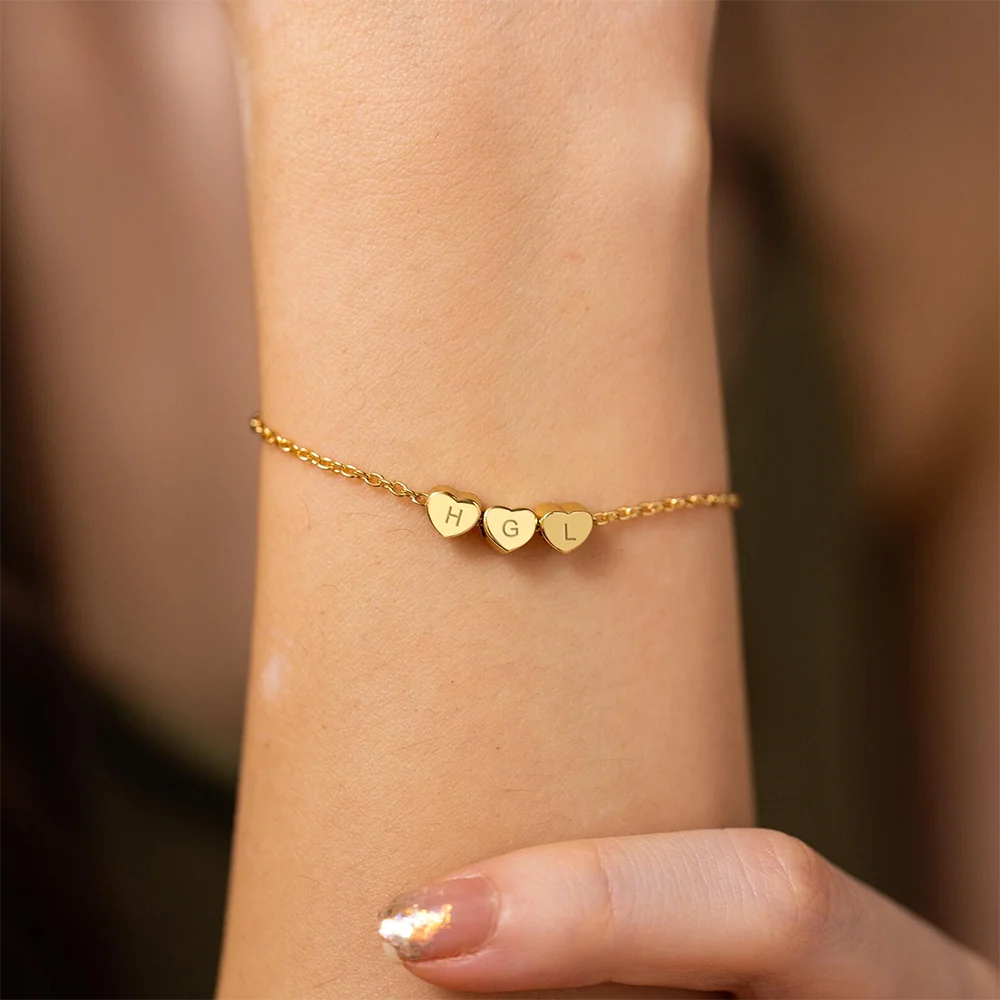 Custom 3D Heart Initial Bracelet Women Personalized Gold Color Engraved Letter Bracelets Stainless Steel Jewelry Mother Gift - view 5