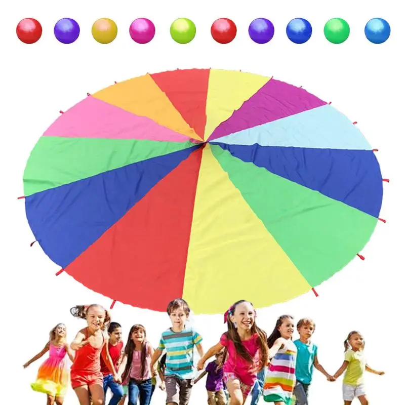 

2M Kids Outdoor Teamwork Game Prop Rainbow Parachute Toys Jump Bag Bounce Play Mat School Activity Puzzle Game